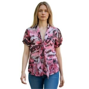 Milena Nicole Elegant Pink and Black Women's Blouse